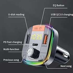 Resim Pepisky Araba MP3 Çalar BT FM Verici PD/USB Araç Şarj Aleti Ahizesiz Arama Desteği U-Disk Oynatma Voltaj Göstergesi 