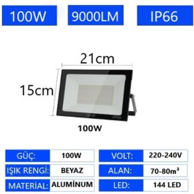 Resim RRULTECH Led Işık Projektör 100W Beyaz Işık 6500K 9000LM Bahçe Duvar Yol Aydınlatma Dış&İç Mekan 