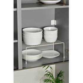 Resim Bej Çok Amaçlı Dolap Içi Düzenleyici Tel Raf, Fincan Tabak Kase Organizer-Metal Paslanmaz 