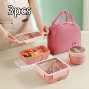 Resim 3 adet YÜZ YAPRAĞI İzoleli Öğle Kutusu Seti, Mikrodalga Güvenli Plastik Yemek Kapları 850Ml Kahvaltı Bardağı ve Termal Tote Çantası ile, Manuel Dikdörtgen Bento Kutu Kiti Gıda Saklama ve Taşıma için, Okula Dönüş Öğle Çantası 