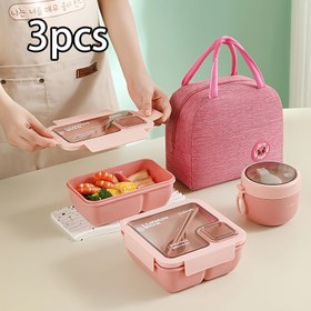 Resim 3 adet YÜZ YAPRAĞI İzoleli Öğle Kutusu Seti, Mikrodalga Güvenli Plastik Yemek Kapları 850Ml Kahvaltı Bardağı ve Termal Tote Çantası ile, Manuel Dikdörtgen Bento Kutu Kiti Gıda Saklama ve Taşıma için, Okula Dönüş Öğle Çantası 