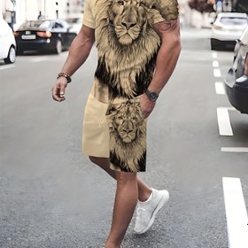 Resim Yeni tarz iki parçalı takım, 3D dijital baskı, yeni canavar tarzı aslan desenli üretim seti, plaj, ev, açık hava, parti, bisiklet, turizm, sokak, dinlenme için uygun, nefes alabilen üstler, S-2XL 