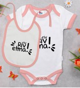 Resim Bitmeyen Kartuş Bk Kids Riv Riv Etma Tasarımlı Pembe Bebek Body Zıbın Ve Mama Önlüğü Hediye Seti-1 