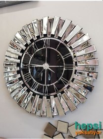 Resim Güneş Silver Black Gümüş Siyah 85 Cm Dekoratif Aynalı Duvar Saati 