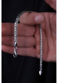 Resim Encili Silver 925 Ayar Gümüş 4,5 Mm Ezme Kral Zincir Model Erkek Bileklik Gümüş 
