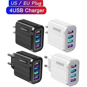 Resim Ab/abd Tak Usb Şarj Cihazı, İphone Uyumlu 13 12 11 X Xs Samsung Xiaomi Cep 4 Port Evrensel Telefon Şarj Cihazı İçin Hızlı Şarj Duvar Şarjı 