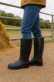 Resim Toptancı Amca Siyah Çizme Merdane Çizme Arısan Çizme Uzun Diz altı çizme 40 cm çizme YÜNLÜ iş çakı hediyeli 