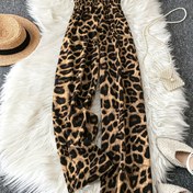 Resim Kadınların Leopar Desenli Askısız Tulumu - Şık Omuz Açık Tasarım, Geniş Paça Pantolonlar, Makinede Yıkanabilir, Yetişkinler için Yazlık Günlük Giyim, Şık Rahat Kıyafet | Toplanmış Bel 