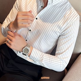 Resim 1862 Çizgili 363 Baskı Moda Klasik Resmi Uzun Kollu Gömlek 