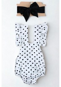 Resim Kız Bebek Bliss Pamuklu Puantiyeli Salopet Bandana Takım Mavi 