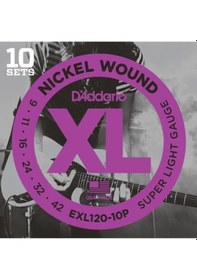 Resim D'addario Exl120-10p Xl Nickel Serisi Elektro Gitar Tel Seti Super Light - 09-42 - 10'lu Paket 