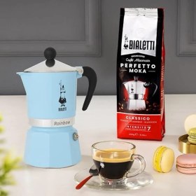 Resim - Rainbow: 3 Cups Ocak Üstü Espresso Pişirici - 130ML - Açık Mavi Renk - Alüminyum Gövde - Patentli Güvenlik Valfi - Tüm Ocak Türleri Için Uygundur (Indüksiyon Hariç) 
