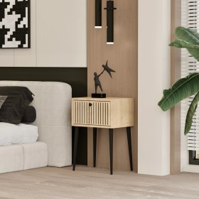 Resim Enwood Canopus Mdf Safir Meşe Ahşap Ayaklı Tek Kapaklı Komodin 