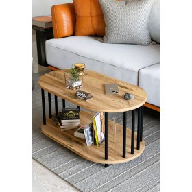 Resim Modern Oval Orta Sehpa Çift Katlı Metal Ayaklı Salon, Ofis, Dekoratif Sehpa, Kahve Sehpası 