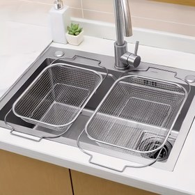 Resim 1 adet Paslanmaz Çelik Bulaşık Sepeti, Katlanabilir Tasarım, Mutfak Meyve ve Sebze Yıkama Süzgeç, Bulaşık Kurutma Rafı için Mutfak Lavabosu 