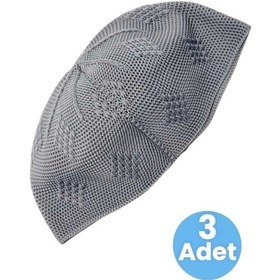 Resim Uniquetrenders 3'lü Dokuma Örgü Desenli Takke Kaliteli Namaz Takkesi Füme 