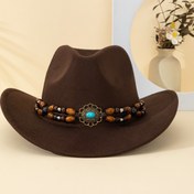 Resim Turkuaz Taşlı Boncuklu Dekoratif Fedora Şapka, Keçe Malzeme Moda Rahat Batı Kowboy Tarzı Hediye Şapka, Dört Mevsim, Aksesuarlar Çıkarılabilir, Erkekler ve Kadınlar İçin Uygun, Yetişkin Bahar, Sonbahar, Kış Günlük Giyim, Parti, Açık Hava Aktiviteleri, Parti Şapkası 