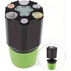 Resim Sunshine011 Fresh Green 4/6 Gözlü Araç Para Kutusu - Döner Yaylı Bozukluk Şarjlı Saklama Kutusu 