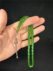 Resim Ateş Kehribar Tesbih Yeşil Renkli Kesme Kesim 10,5mmx6mm T-661 