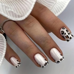 Resim Leopard Print Press On Nails, Short Square Glue On Nails, Glossy Fake Nails For Women And Girls, 24 Pcs 