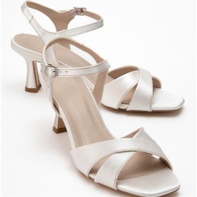 Resim Luvi Shoes Melin Sedef Saten Çapraz Bantlı Kadın Topuklu Ayakkabı Sedef 