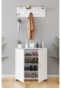 Resim 4 Bölmeli Askılıklı Ayakkabılık & Portmanto - Beyaz Beyaz 