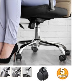 Resim Depolife Ofis Büro Koltuk Tekerleği 5 Adet Sekmanlı Teker Ayak Için Siyah Çalışma Koltuğu Yedek Parça 