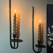 Resim Çift Metal Duvar Apliği Mumluklar, Duvara Monte, Modern Siyah Lakeli Kaplama, Salon, Çiftlik Evi, Şömine, Düğün Dekoru 