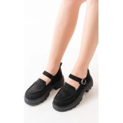 Resim Ellolita Luxury Shoes 745-771 Siyah Süet Kadın Günlük Yüksek Tabanlı Loafer Ayakkabı 