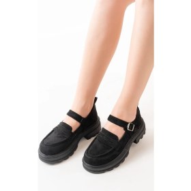 Resim Ellolita Luxury Shoes 745-771 Siyah Süet Kadın Günlük Yüksek Tabanlı Loafer Ayakkabı 