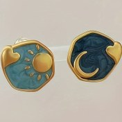 Resim 1 Çift Boho-Şık Güneş & Ay Kalp Şeklinde Emaye Çivi Küpeler - Vintage Esintili, Bakır ve Paslanmaz Çelik Saplar, Günlük Kullanım & Partiler İçin İdeal 