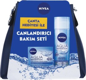 Resim Nivea Canlandırıcı Bakım Seti Çanta Hediyeli Aqua Yüz Temizleyici Jeli 200 ml + Bakım Kremi 50ml 