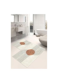 Resim Dijital Baskı Art Serisi Kaymaz Taban 2li Set Banyo Paspası Klozet Takımı 50x60cm-60x100cm Krem 