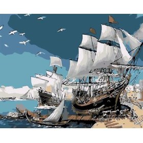 Resim wombhobby Limandaki Gemiler Sayılarla Boyama Seti 80x100 cm Çerçeveli (Kasnağa ) Gerili 