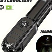 Resim 1/2 adet Yakınlaştırılabilir El Feneri Seyahat, Macera, Dağ Tırmanışı, Açık Hava Taşınabilir LED Kamp Acil Aydınlatma Feneri, ABS Malzeme USB Şarj Edilebilir Balıkçılık Arama Feneri 
