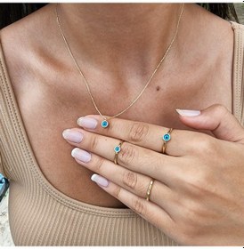 Resim Mavi Nazar Boncuğu Göz Sade 925 Ayar Gümüş Göz Boncuğu Kolye-Naza-Sarı 