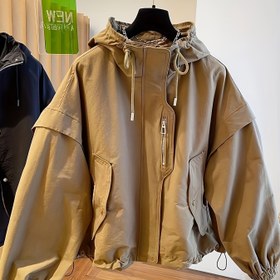 Resim Kadınlar İçin Bej Kapüşonlu Beyzbol Ceketi - Ön Kapatmalı Bol Kesim Uzun Mont, Günlük ve Resmi Etkinlikler için Esnek Olmayan Kumaş, Makinede Yıkanabilir Katmanlı Giysi 