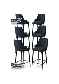Resim Canisa Enox Serisi 6 Adet Antrasit Sandalye Mutfak Bar Sandalyesi Babyface Kumaş Siyah Metal Ayak Sandalyeler Antrasit Ayaklar Siyah 