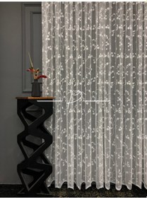 Resim Tül Perde Papatya Sarmaşık Jakar Raşel Ekru 