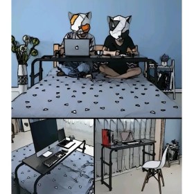 Resim servetavcı Genişlik ve Yükseklik Ayarlı Çift Kişilik Yatak Çalışma Masası - Ceviz (Tekerli) 