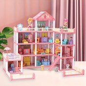 Resim 4 Katlı 11 Odalı Prenses Bebek Evi, Prenses Bebek Evi Hediyesi Kızlar İçin Oynama Seti Tam Mobilya & Aksesuarlarla, Pembe Ev Oyuncakları, 4 Figür Bebek Rastgele Renk İçerir 