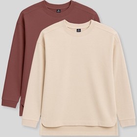 Resim Tommylıfe Rahat Form O Yaka 2li Paket Bej-kahverengi Kadın Tunik Sweatshirt - 97305 Bej - Kahverengi 