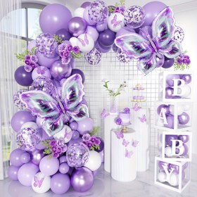 Resim 104 Adet Mor Kelebek Balon Seti, Doğum Günü Partisi Düğün Dekorasyonu, Mezuniyet Dekorasyonu, Yaz Açık Hava Partisi Balon Dekorasyonu, Düğün Partisi Dekorasyonu, Yıldönümü, Gelin Hediyesi, Anneler Günü, Sevgililer Günü, Nişan, Bekar Parti için Uygun 