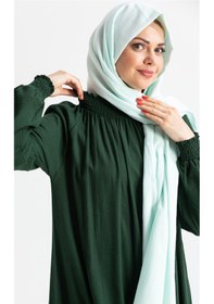 Resim Eliş Şile Bezi Kadın Şile Bezi Pamuk Namaz Elbisesi Tek Parça Kolay Boydan Giyil Yeşil 