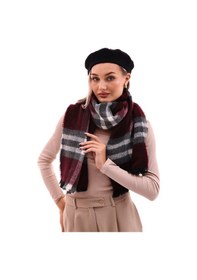 Resim Kadın Yumuşak Dokulu Ekose Atkı Bordo Gri Bordo 