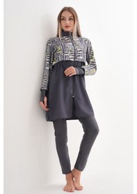 Resim Remsa Tam Kapalı Tesettür Mayo 2322 Pera Desenli Gri Gri01 