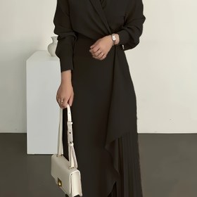 Resim Kadınların Zarif A-Line Pileli Elbisesi, Polyester 100%, Düz Renk, Yaka Yaka, Dokuma, Bahar/Yaz/Sonbahar için Mükemmel - D2022-2 