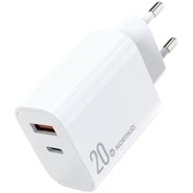 Resim Northjo Nopd2002 Pd20w Usb-c / Type-c Qc 3.0 Usb Çift Bağlantı Noktalı Hızlı Şarj Cihazı, Ab Fiş Beyaz 