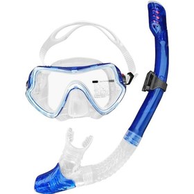 Resim Maiyame Geniş Görüşlü Dalış Maskesi Ve Kuru Üst Şnorkel Seti - Anti-buğulu Cam, Rahat Nefes Alma, Derin Dalış İçin Mavi 
