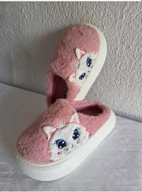 Resim Kadın Kedili Peluş Rahat Ev Terliği 25bnt133 Pembe 